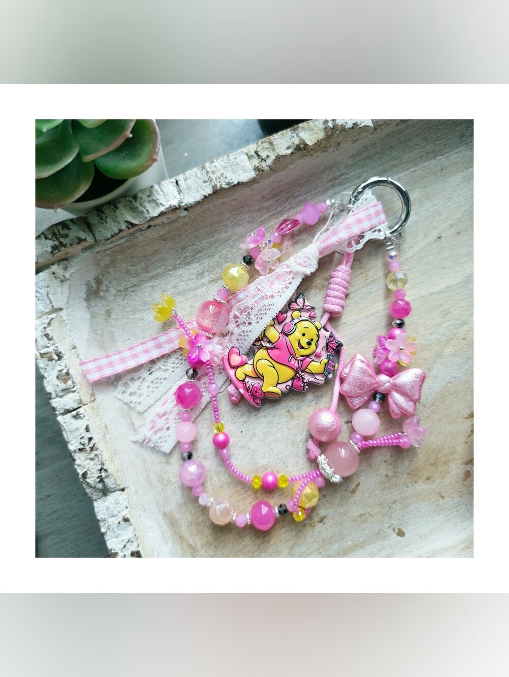 Handcrafed Pink Beaded Keychain Accessory • Bag Charm • Phone Charm